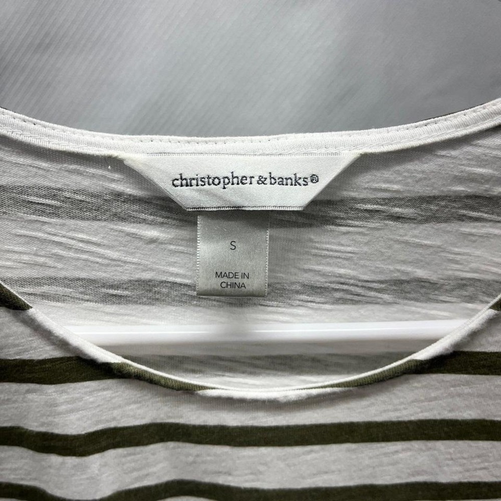 Chic Nautical Christopher & Banks Green & Blue Striped Long Sleeve Top Size S - Picture 4 of 5